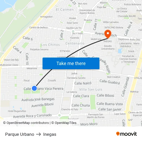 Parque Urbano to Inegas map