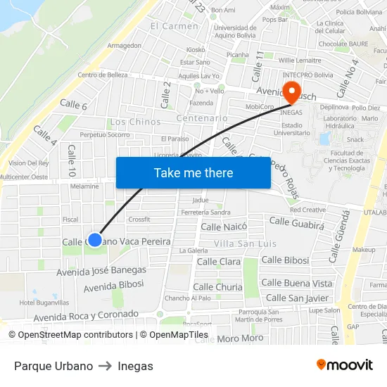 Parque Urbano to Inegas map