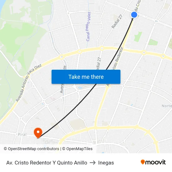 Av. Cristo Redentor Y Quinto Anillo to Inegas map