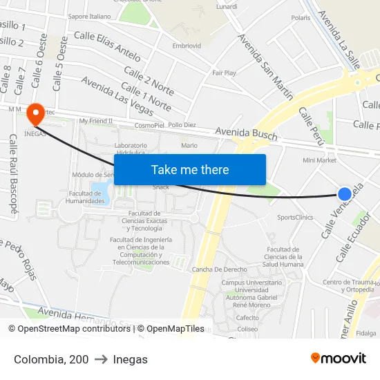 Colombia, 200 to Inegas map