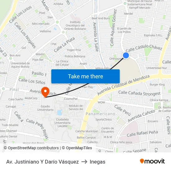 Av. Justiniano Y Darío Vásquez to Inegas map