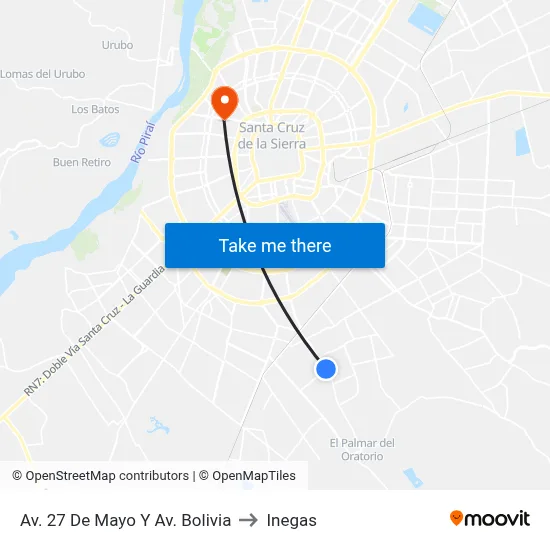 Av. 27 De Mayo Y Av. Bolivia to Inegas map