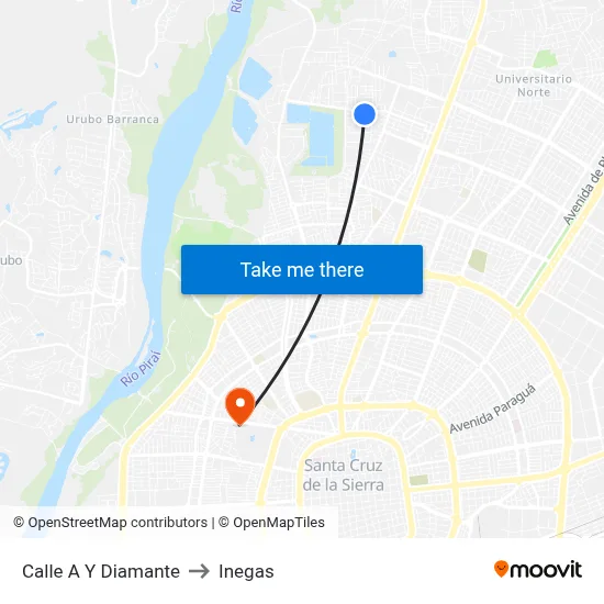 Calle A Y Diamante to Inegas map