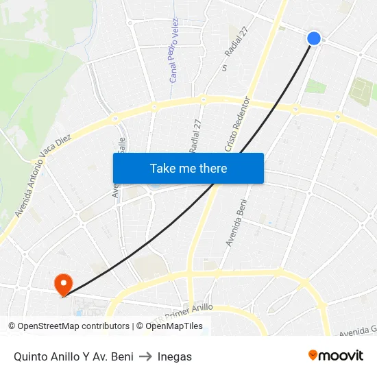 Quinto Anillo Y Av. Beni to Inegas map