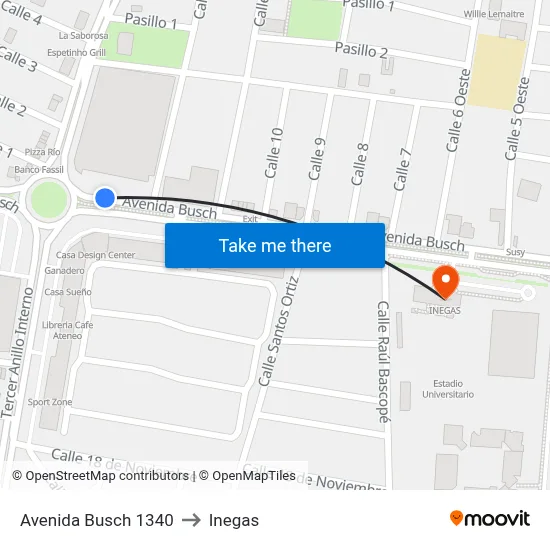Avenida Busch 1340 to Inegas map