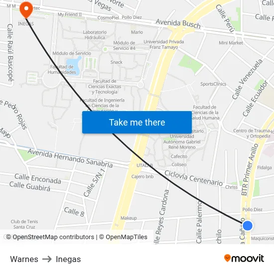 Warnes to Inegas map