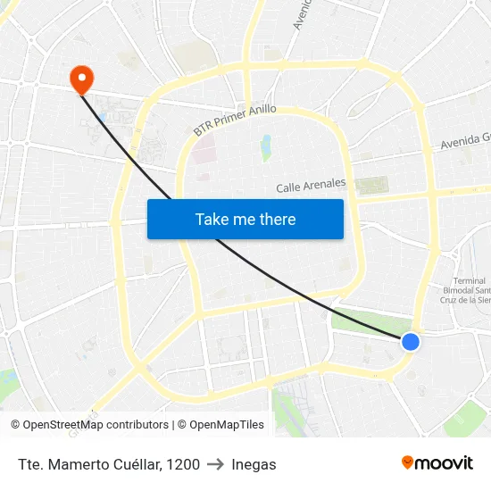 Tte. Mamerto Cuéllar, 1200 to Inegas map