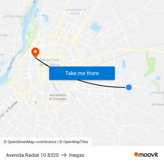 Avenida Radial 10 8320 to Inegas map