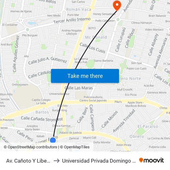 Av. Cañoto Y Libertad to Universidad Privada Domingo Savio map