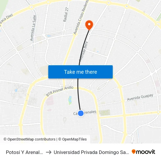 Potosí Y Arenales to Universidad Privada Domingo Savio map
