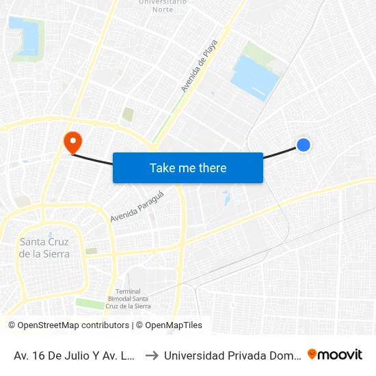 Av. 16 De Julio Y Av. Los Chacos to Universidad Privada Domingo Savio map