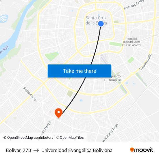 Bolivar, 270 to Universidad Evangélica Boliviana map