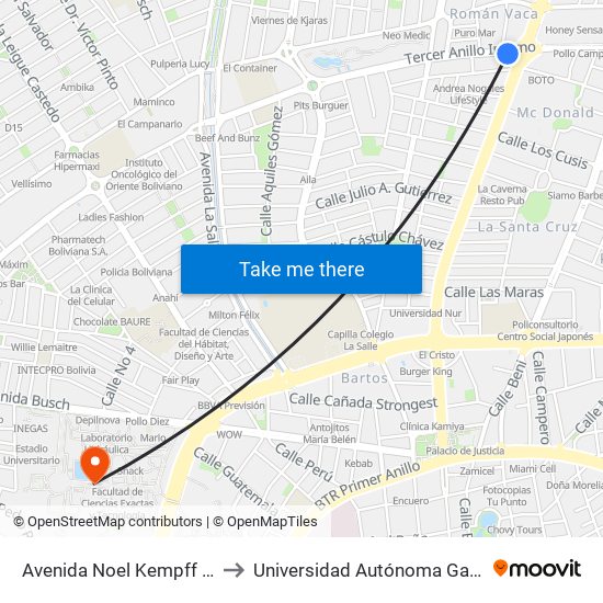 Avenida Noel Kempff Mercado, 1251 to Universidad Autónoma Gabriel René Moreno map