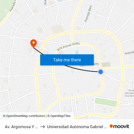 Av. Argomosa Y Ballivián to Universidad Autónoma Gabriel René Moreno map