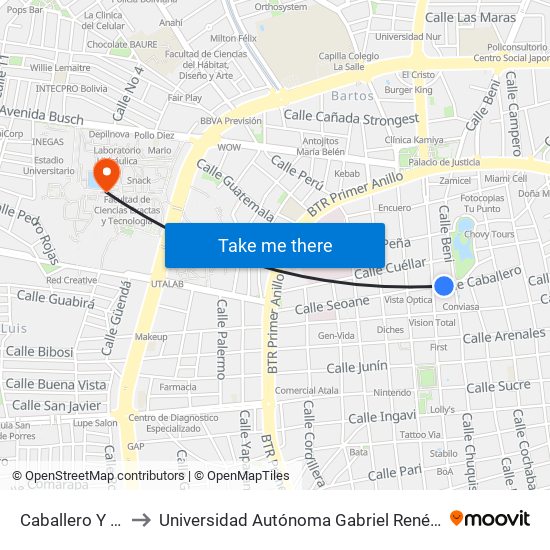 Caballero Y Beni to Universidad Autónoma Gabriel René Moreno map