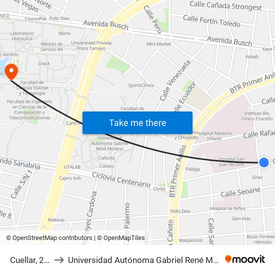Cuellar, 244 to Universidad Autónoma Gabriel René Moreno map
