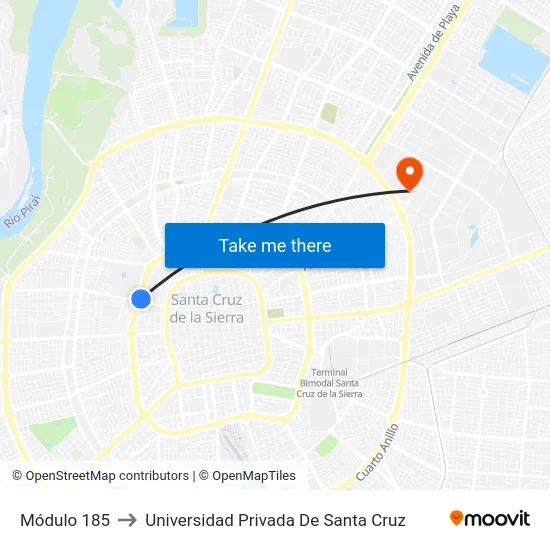 Módulo 185 to Universidad Privada De Santa Cruz map