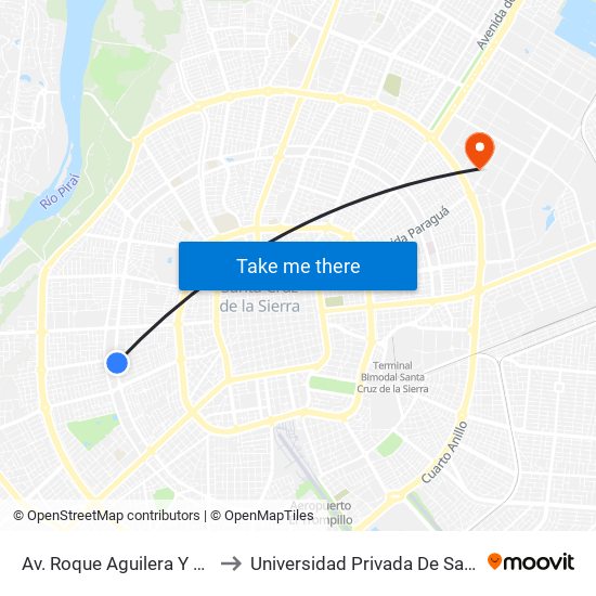 Av. Roque Aguilera Y Mataral to Universidad Privada De Santa Cruz map