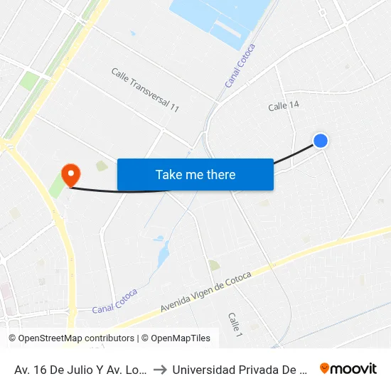 Av. 16 De Julio Y Av. Los Chacos to Universidad Privada De Santa Cruz map