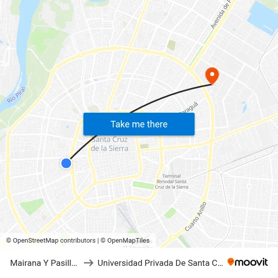 Mairana Y Pasillo 4 to Universidad Privada De Santa Cruz map