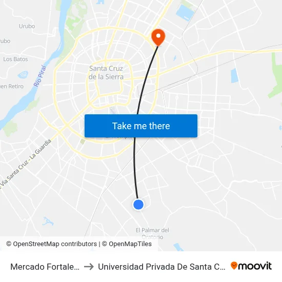 Mercado Fortaleza to Universidad Privada De Santa Cruz map