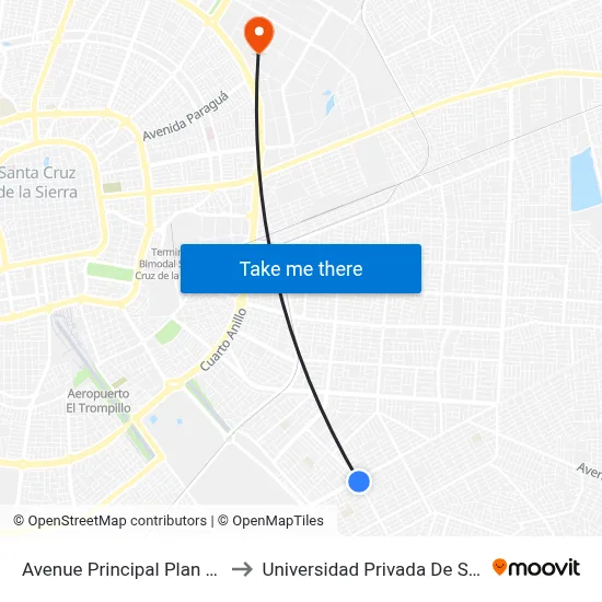 Avenue Principal Plan 3 Mil 100 to Universidad Privada De Santa Cruz map