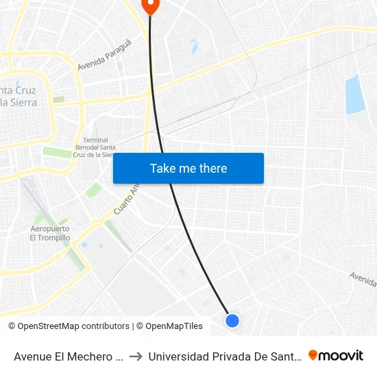 Avenue El Mechero 8240 to Universidad Privada De Santa Cruz map