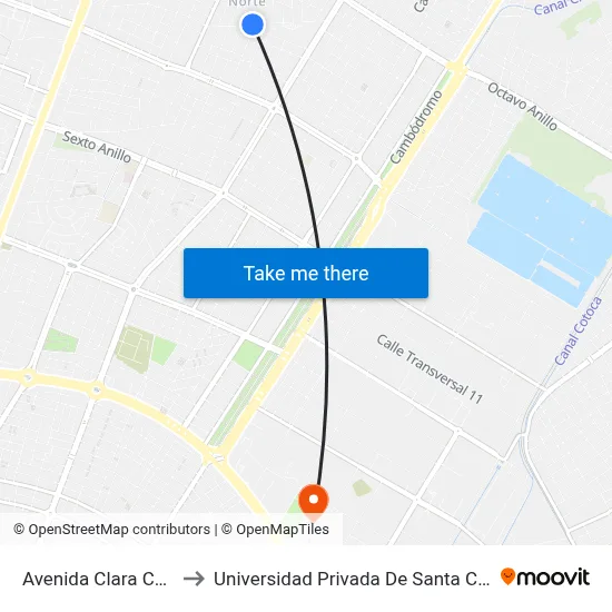 Avenida Clara Cuta to Universidad Privada De Santa Cruz map