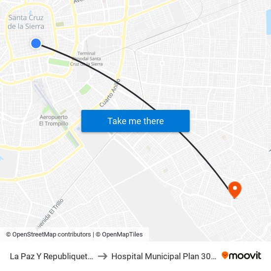 La Paz Y Republiquetas to Hospital Municipal Plan 3000 map