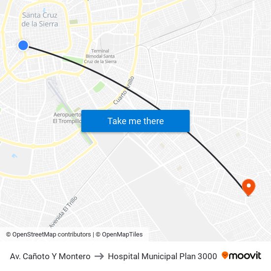 Av. Cañoto Y Montero to Hospital Municipal Plan 3000 map