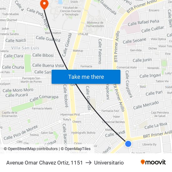 Avenue Omar Chavez Ortiz, 1151 to Universitario map