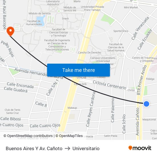 Buenos Aires Y Av. Cañoto to Universitario map