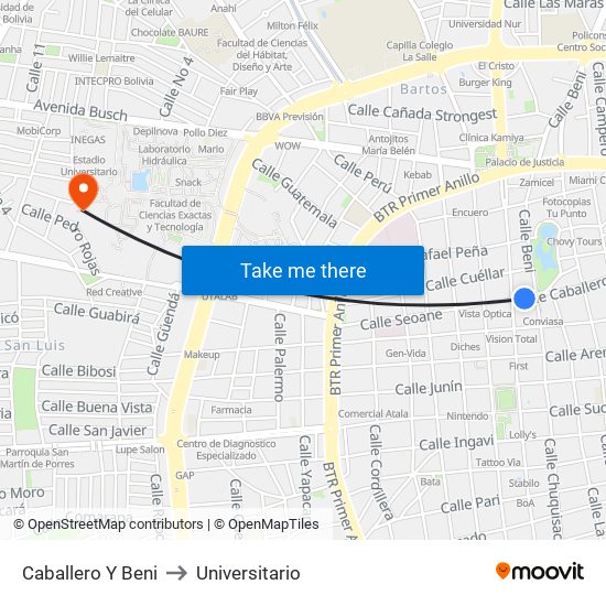 Caballero Y Beni to Universitario map