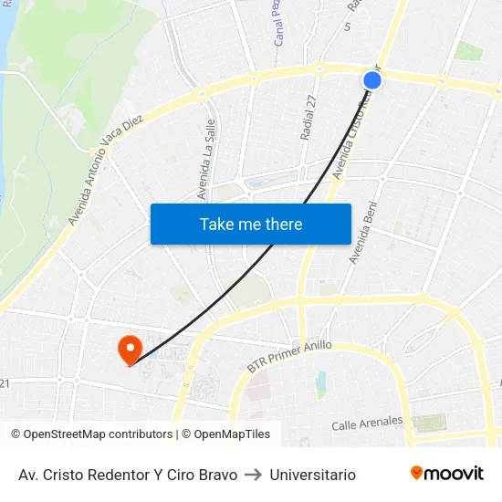 Av. Cristo Redentor Y Ciro Bravo to Universitario map