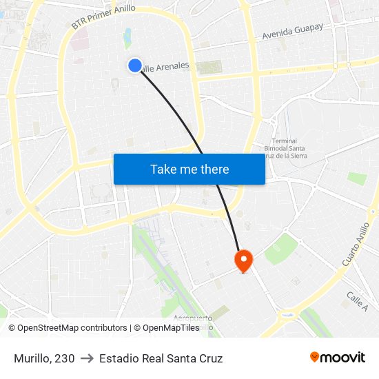 Murillo, 230 to Estadio Real Santa Cruz map
