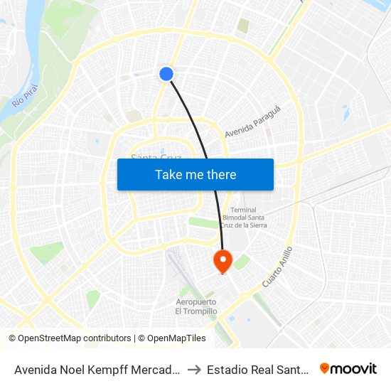 Avenida Noel Kempff Mercado, 1251 to Estadio Real Santa Cruz map