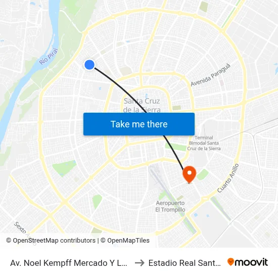 Av. Noel Kempff Mercado Y Los Limos to Estadio Real Santa Cruz map