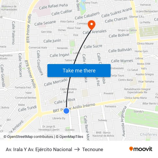 Av. Irala Y Av. Ejército Nacional to Tecnoune map