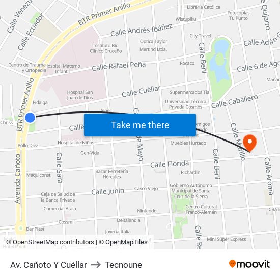 Av. Cañoto Y Cuéllar to Tecnoune map