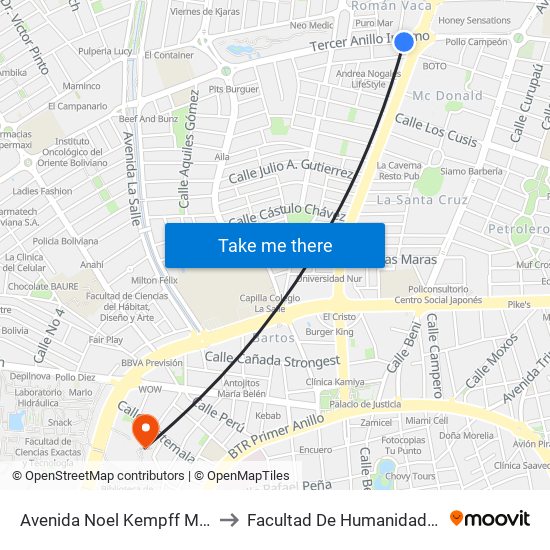 Avenida Noel Kempff Mercado, 1251 to Facultad De Humanidades Postgrado map