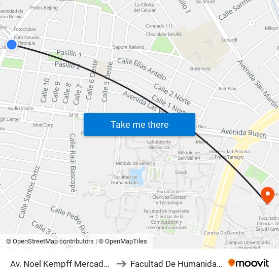 Av. Noel Kempff Mercado Y Av. Radial 23 to Facultad De Humanidades Postgrado map