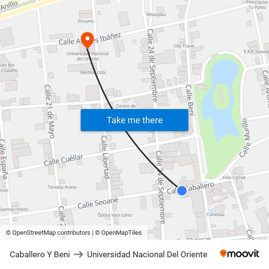 Caballero Y Beni to Universidad Nacional Del Oriente map