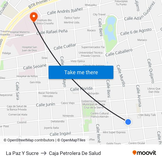 La Paz Y Sucre to Caja Petrolera De Salud map