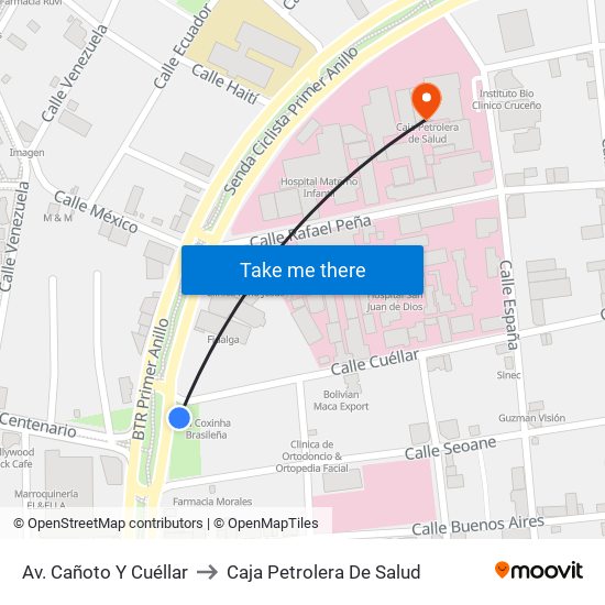 Av. Cañoto Y Cuéllar to Caja Petrolera De Salud map