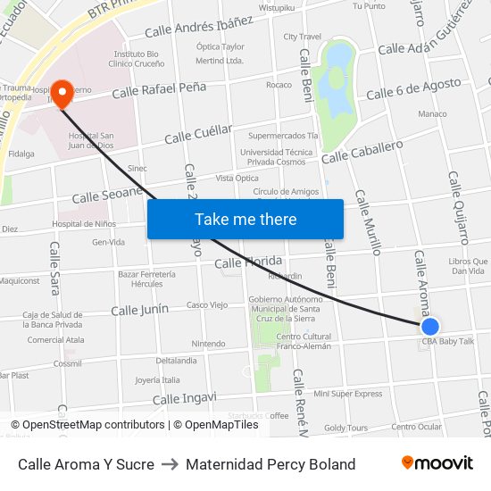 Calle Aroma Y Sucre to Maternidad Percy Boland map