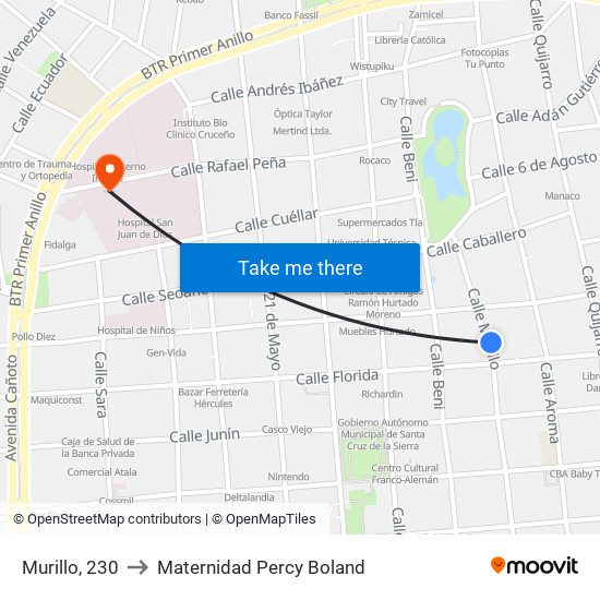 Murillo, 230 to Maternidad Percy Boland map