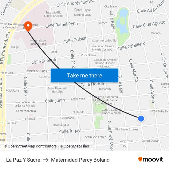 La Paz Y Sucre to Maternidad Percy Boland map
