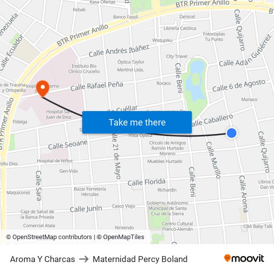 Aroma Y Charcas to Maternidad Percy Boland map