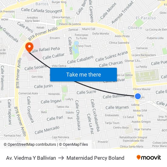 Av. Viedma Y Ballivían to Maternidad Percy Boland map