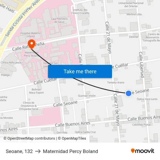 Seoane, 132 to Maternidad Percy Boland map